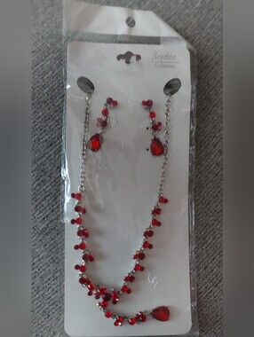 Sophia Collection Red Crystal Teardrop Necklace Set
